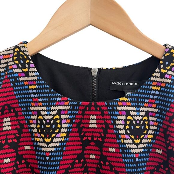 Maggy London medallion cap sleeve keyhole Colorful jewel tones sheath dress Sz 4 - Picture 3 of 14